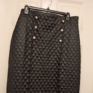 Elegant Black Midi Pencil Quilted Skirt